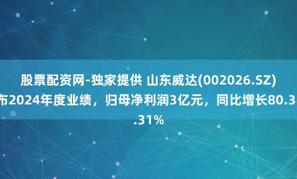 股票配资网-独家提供 山东威达(002026.SZ)发布2024年度业绩，归母净利润3亿元，同比增长80.31%